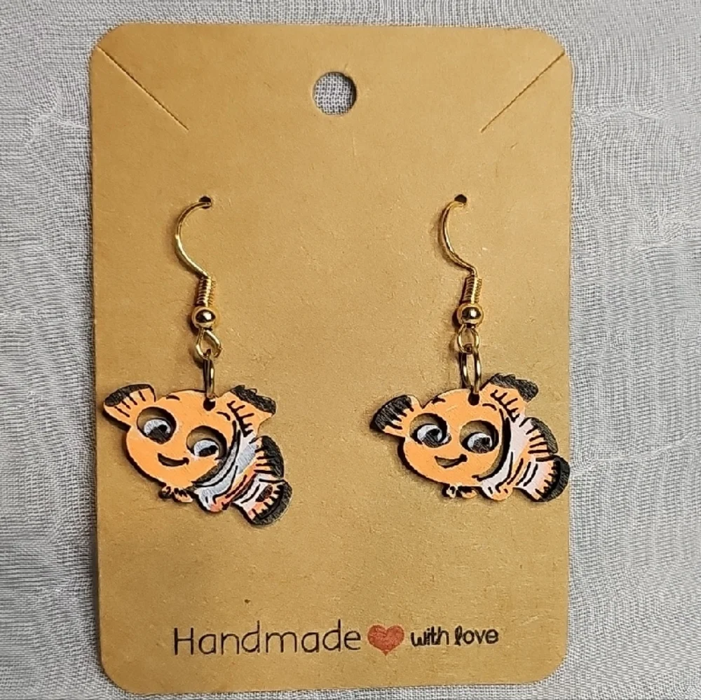 Handmade Fish Earrings - Orange and Black